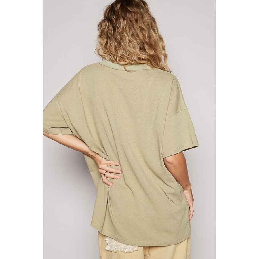 POL V-Neck Half Sleeve T-Shirt Dried Moss / S Apparel and Accessories