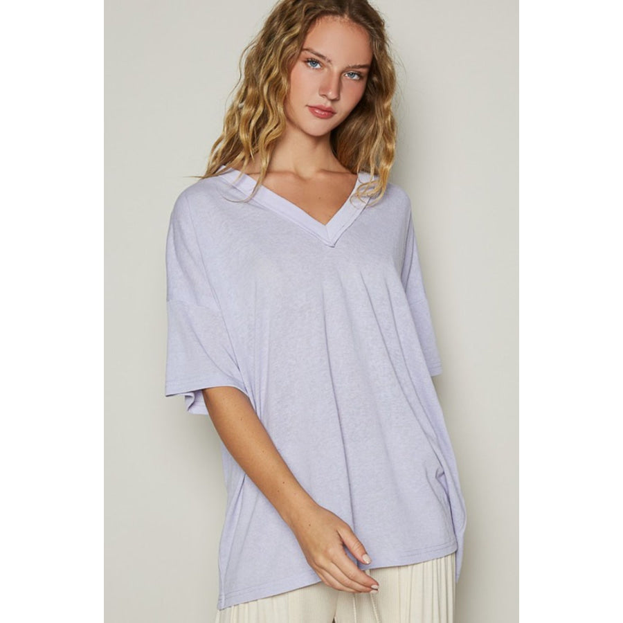 POL V-Neck Half Sleeve T-Shirt Lilac / S Apparel and Accessories