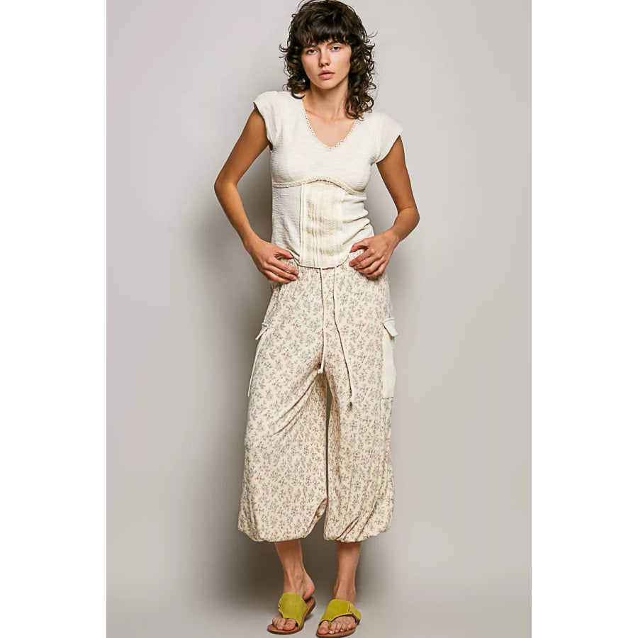 POL V-Neck Lightweight Textured Short Sleeve Knit Top with Lace Trim Apparel and Accessories