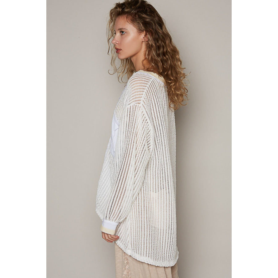 POL V-Neck Long Sleeve Crochet Top Apparel and Accessories