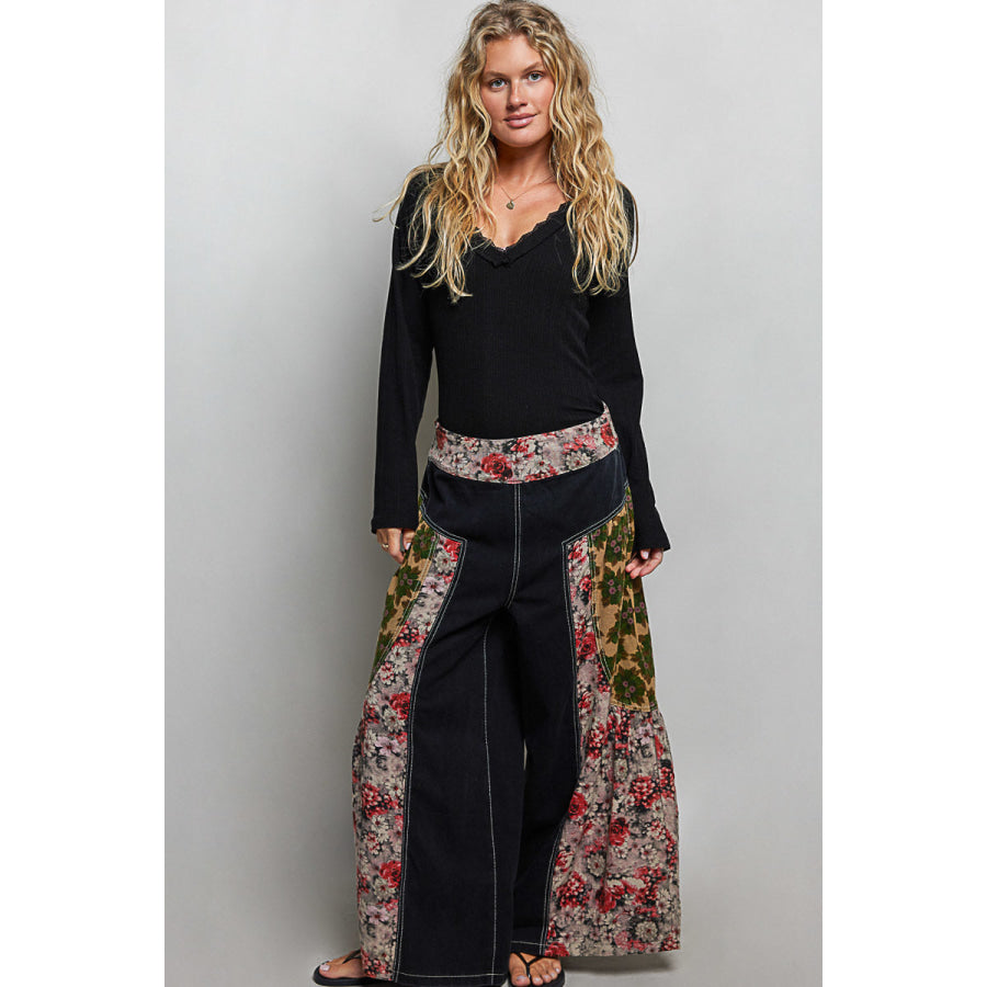 POL V-Neck Long Sleeve Ribbed Top with Lace-Accent Neckband Apparel and Accessories
