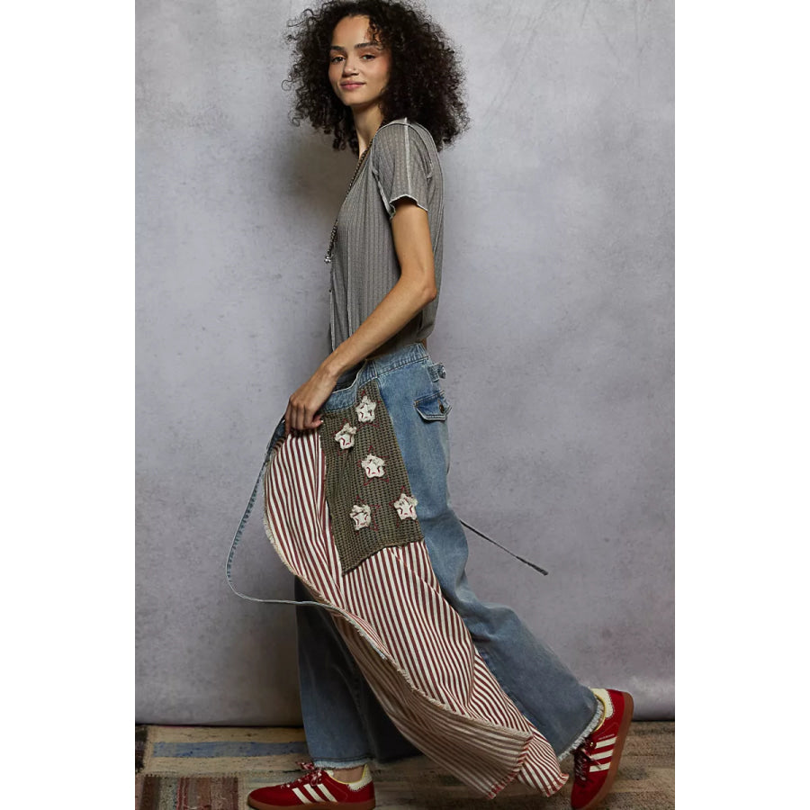 POL V-Neck Short Sleeve Top with Stitch Seam Detail Apparel and Accessories