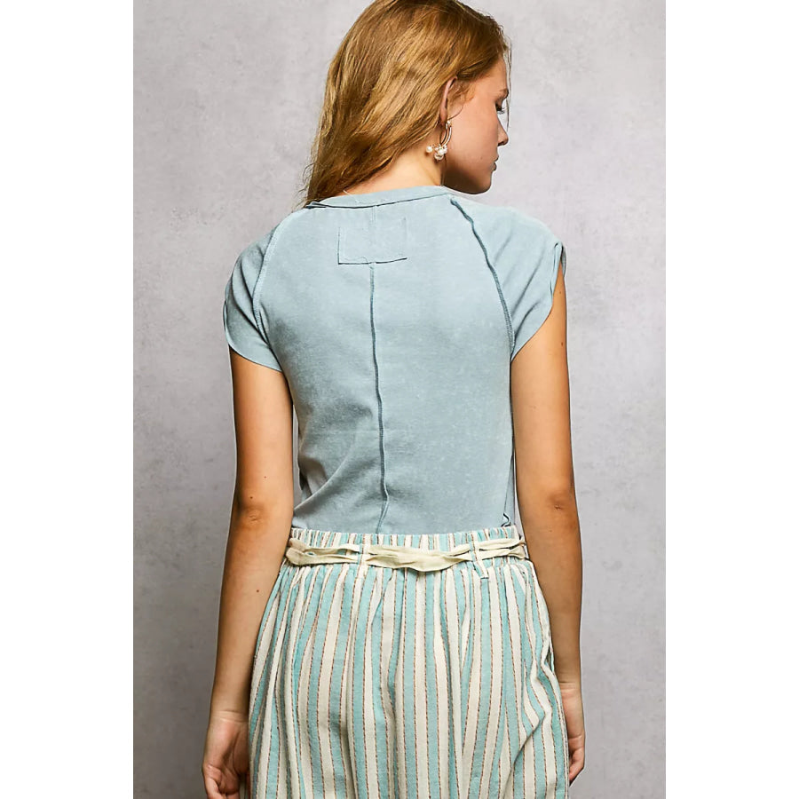 POL V-Neck Short Sleeve Washed T-Shirt with Outseam Apparel and Accessories