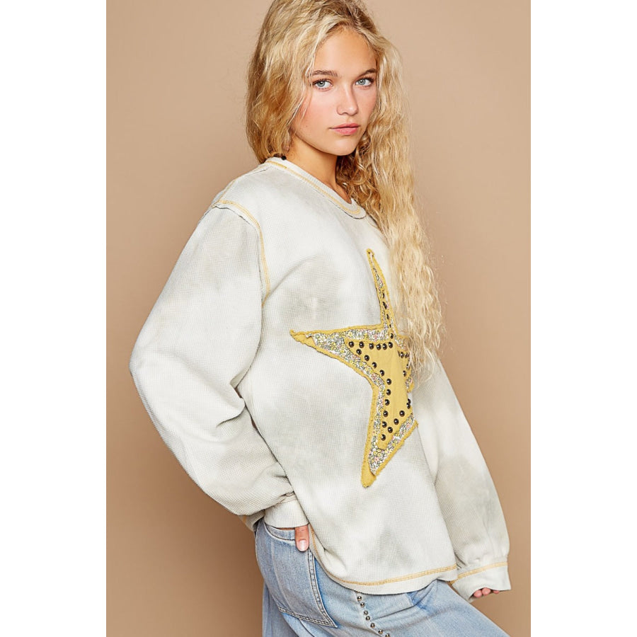 POL Washed Star Patch With Studded Top Apparel and Accessories