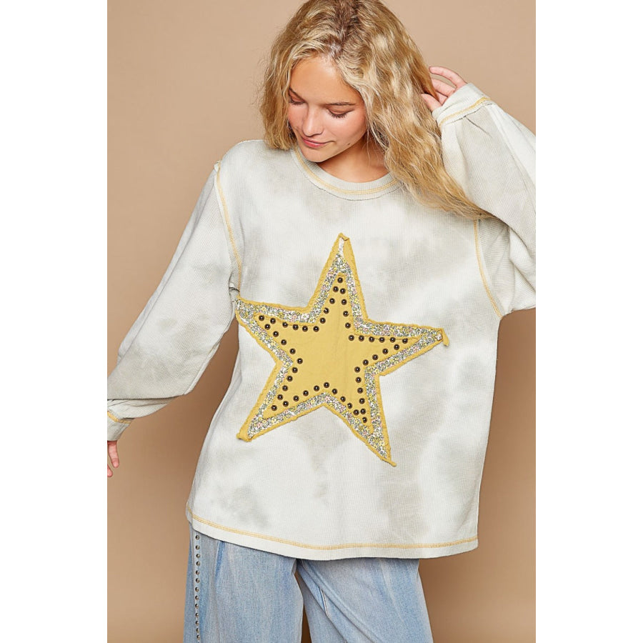 POL Washed Star Patch With Studded Top Apparel and Accessories