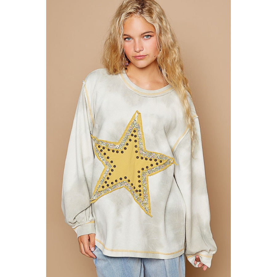 POL Washed Star Patch With Studded Top Grey Multi / S Apparel and Accessories