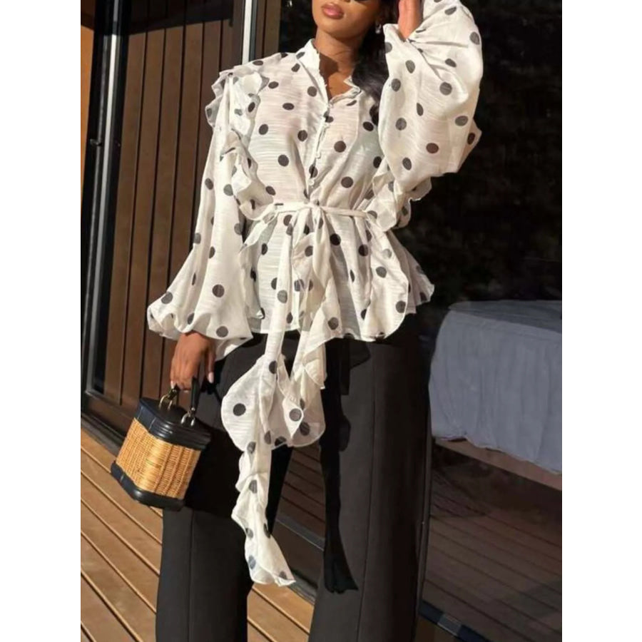 Polka Do Balloon Sleeve Blouse Apparel and Accessories