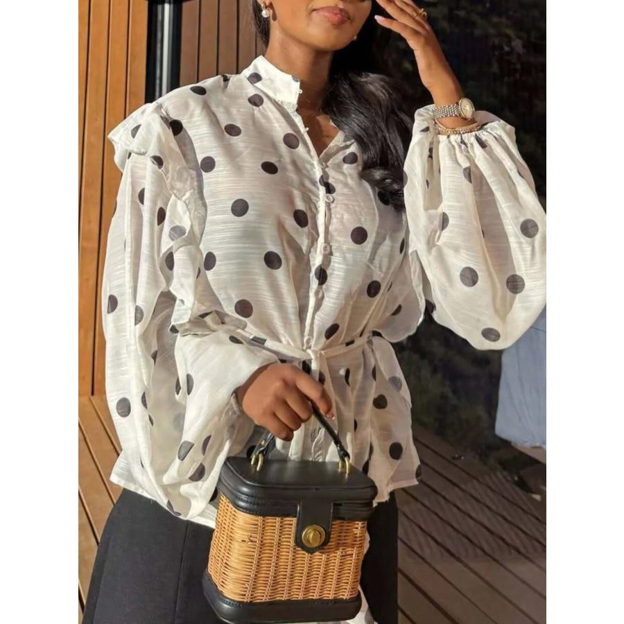 Polka Do Balloon Sleeve Blouse Apparel and Accessories