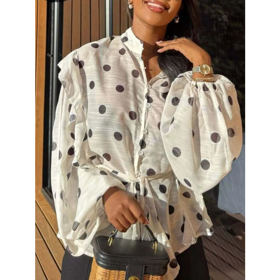 Polka Do Balloon Sleeve Blouse Apparel and Accessories