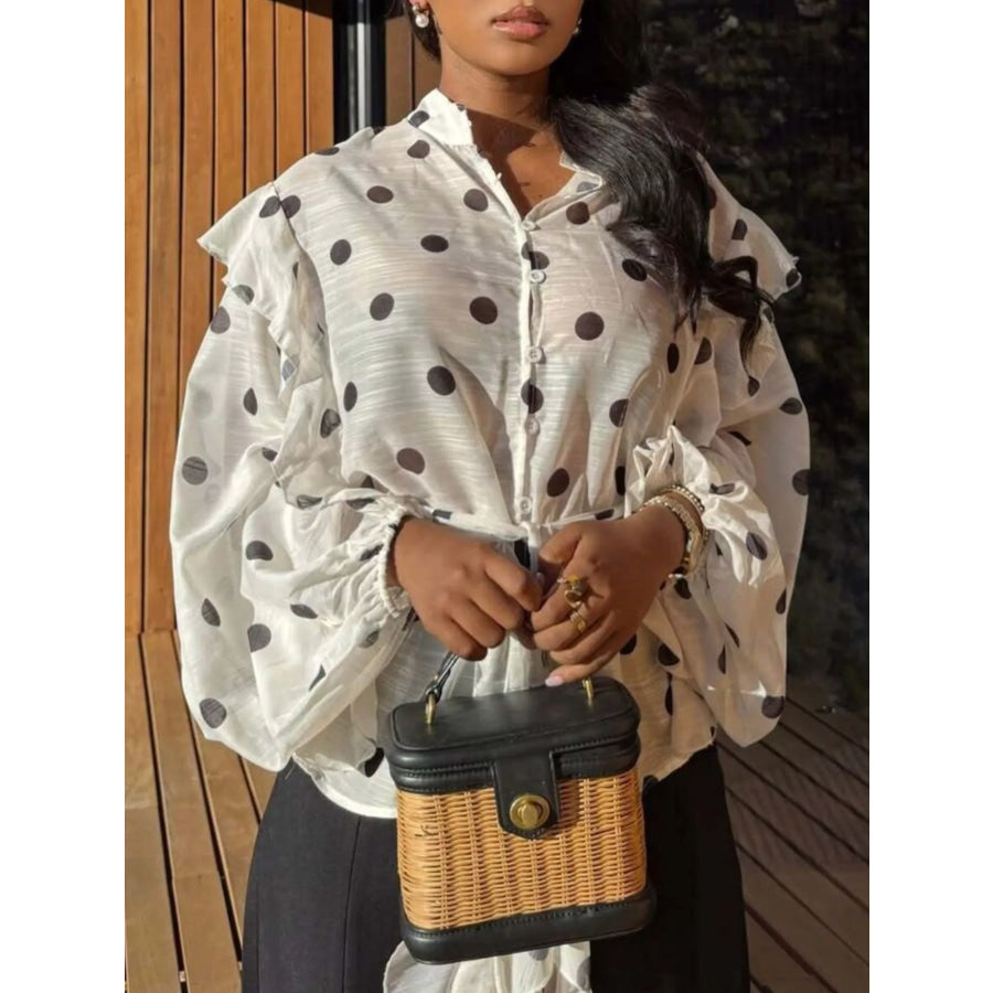 Polka Do Balloon Sleeve Blouse Apparel and Accessories