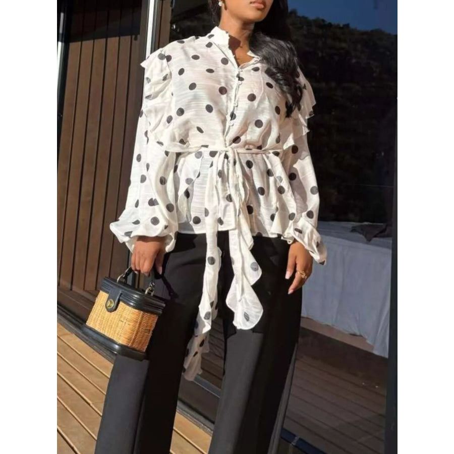 Polka Do Balloon Sleeve Blouse Apparel and Accessories