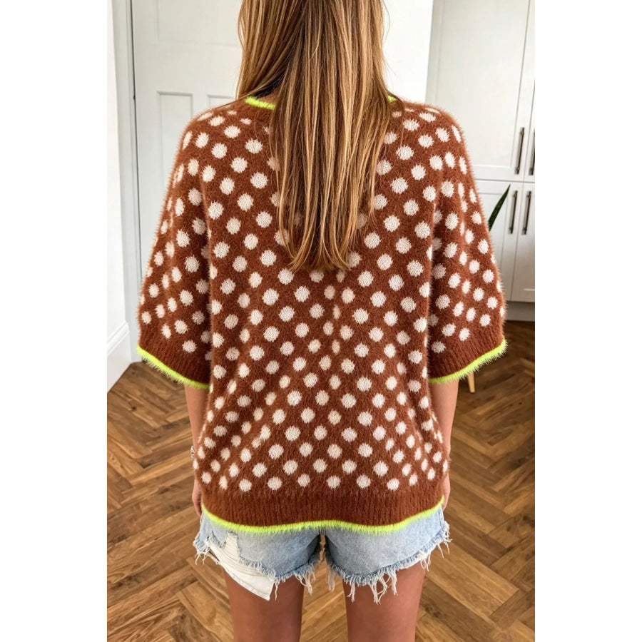 Polka Dot 3/4 Sleeve Sweater Apparel and Accessories