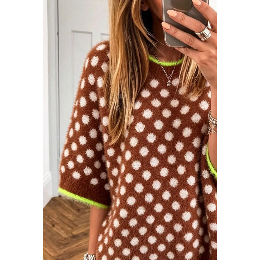 Polka Dot 3/4 Sleeve Sweater Apparel and Accessories