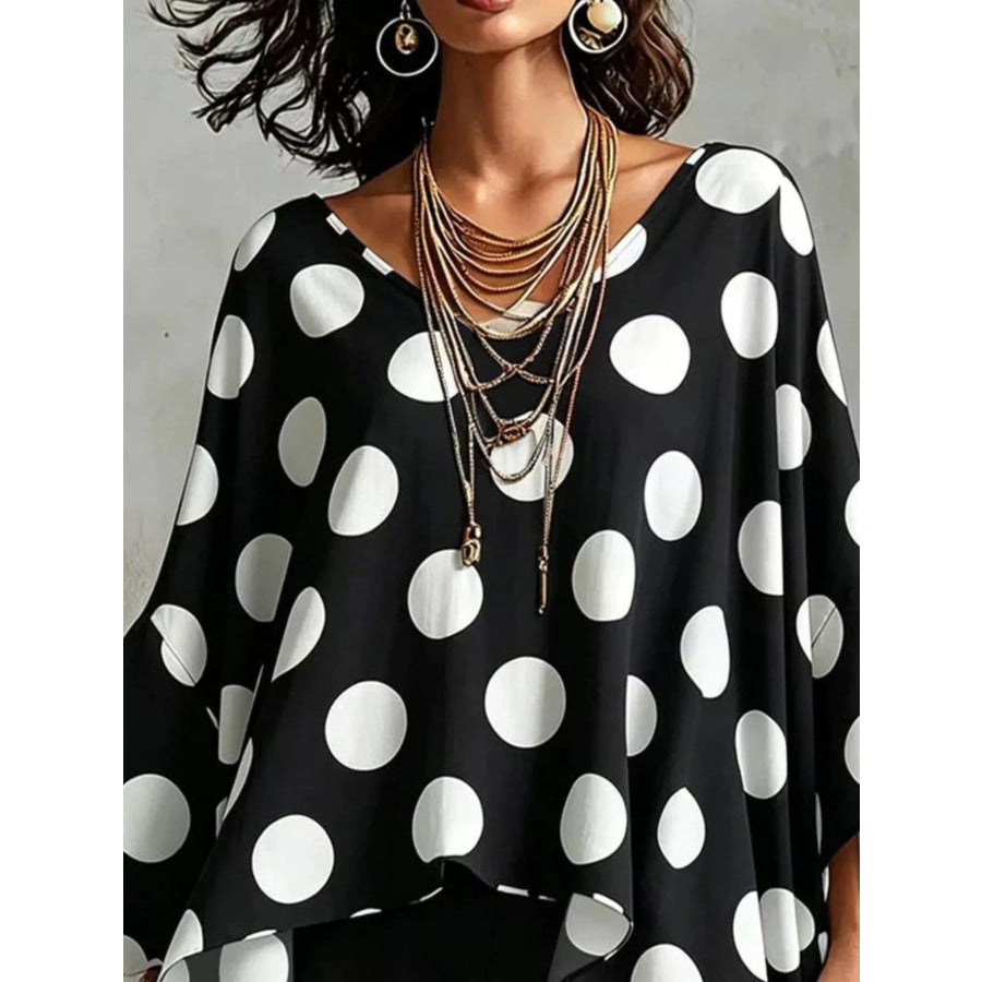Polka Dot Asymmetrical Hem Blouse Apparel and Accessories