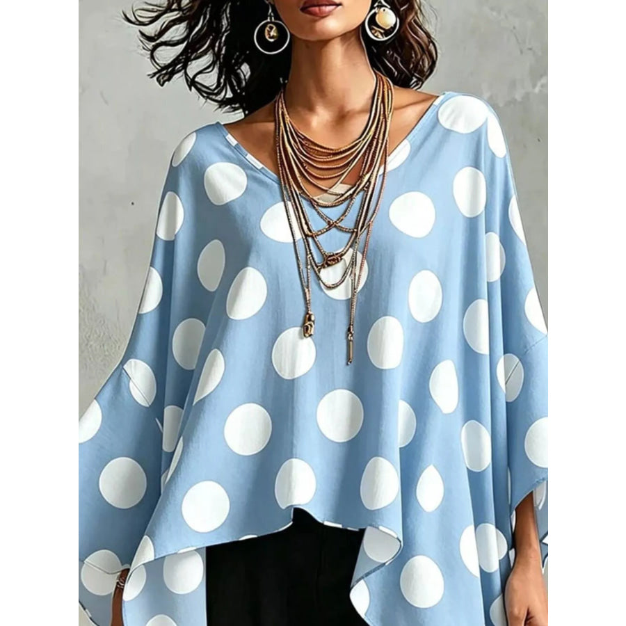 Polka Dot Asymmetrical Hem Blouse Apparel and Accessories