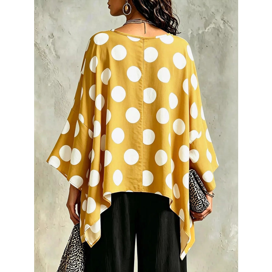 Polka Dot Asymmetrical Hem Blouse Apparel and Accessories