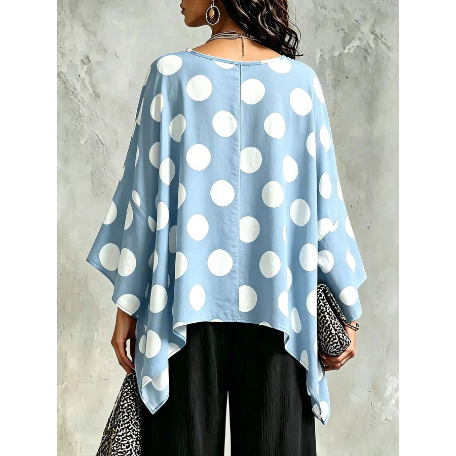 Polka Dot Asymmetrical Hem Blouse Apparel and Accessories