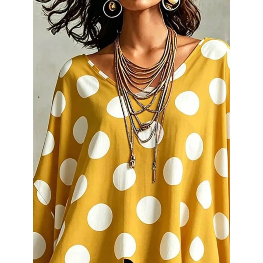 Polka Dot Asymmetrical Hem Blouse Apparel and Accessories
