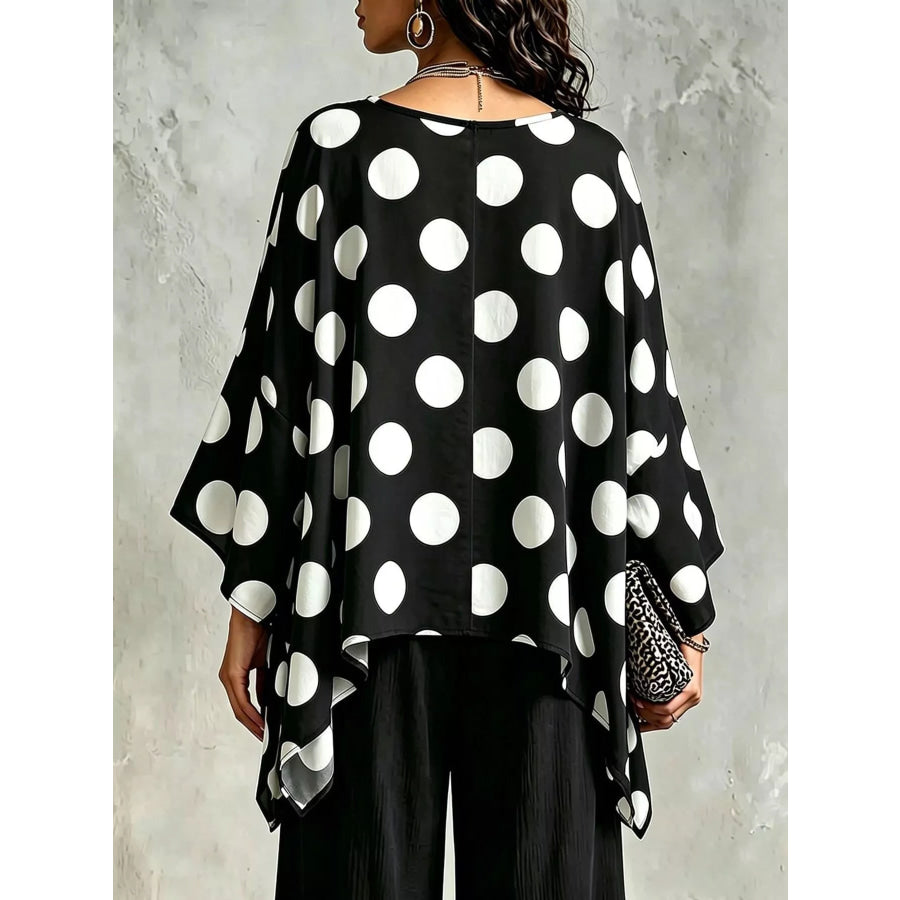 Polka Dot Asymmetrical Hem Blouse Apparel and Accessories