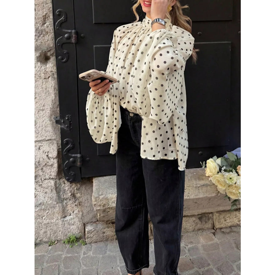 Polka Dot Balloon Sleeve Blouse Apparel and Accessories