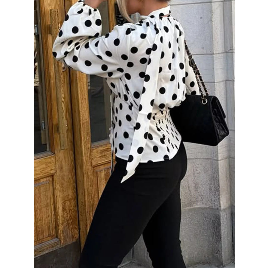 Polka Dot Balloon Sleeve Blouse Apparel and Accessories