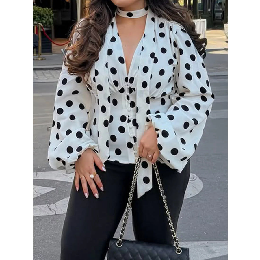 Polka Dot Balloon Sleeve Blouse Apparel and Accessories