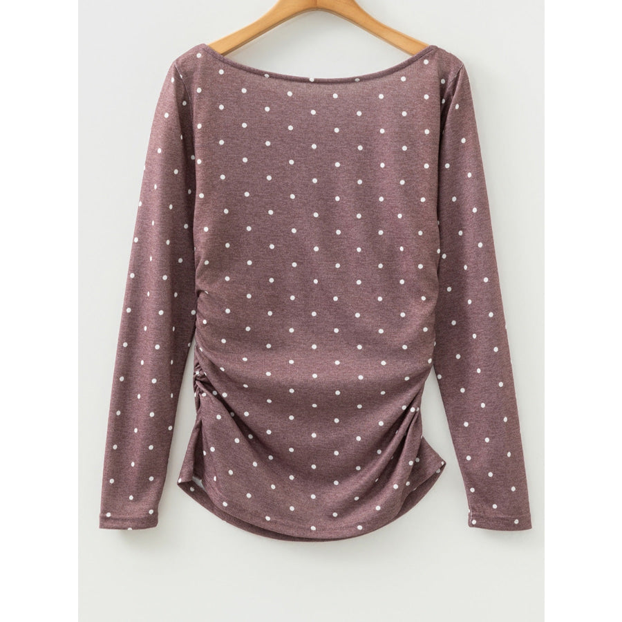 Polka Dot Boat Neck Knit Long Sleeve T Shirt Apparel and Accessories