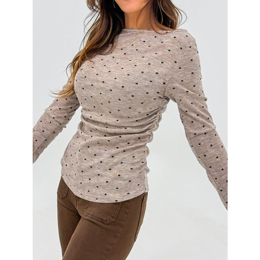 Polka Dot Boat Neck Knit Long Sleeve T Shirt Apparel and Accessories