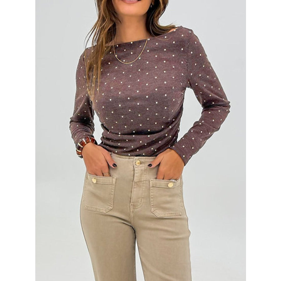 Polka Dot Boat Neck Knit Long Sleeve T Shirt Apparel and Accessories