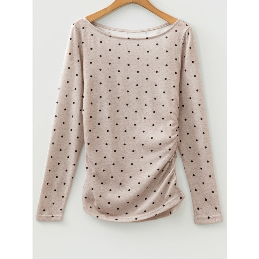 Polka Dot Boat Neck Knit Long Sleeve T Shirt Apparel and Accessories