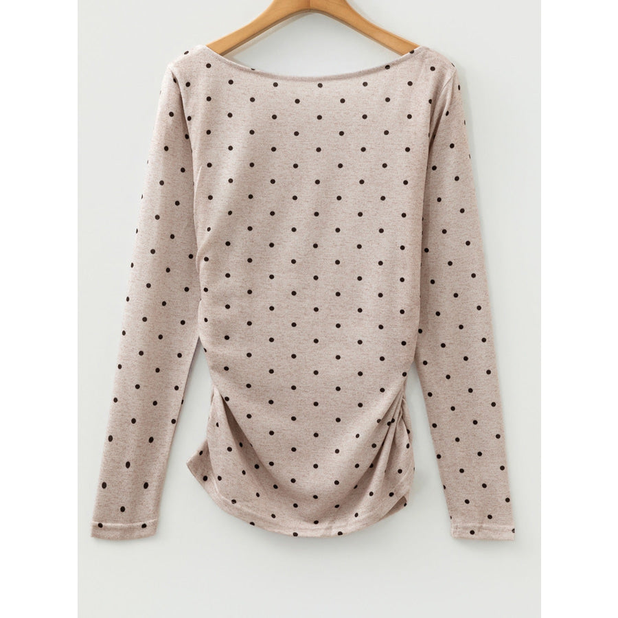 Polka Dot Boat Neck Knit Long Sleeve T Shirt Apparel and Accessories