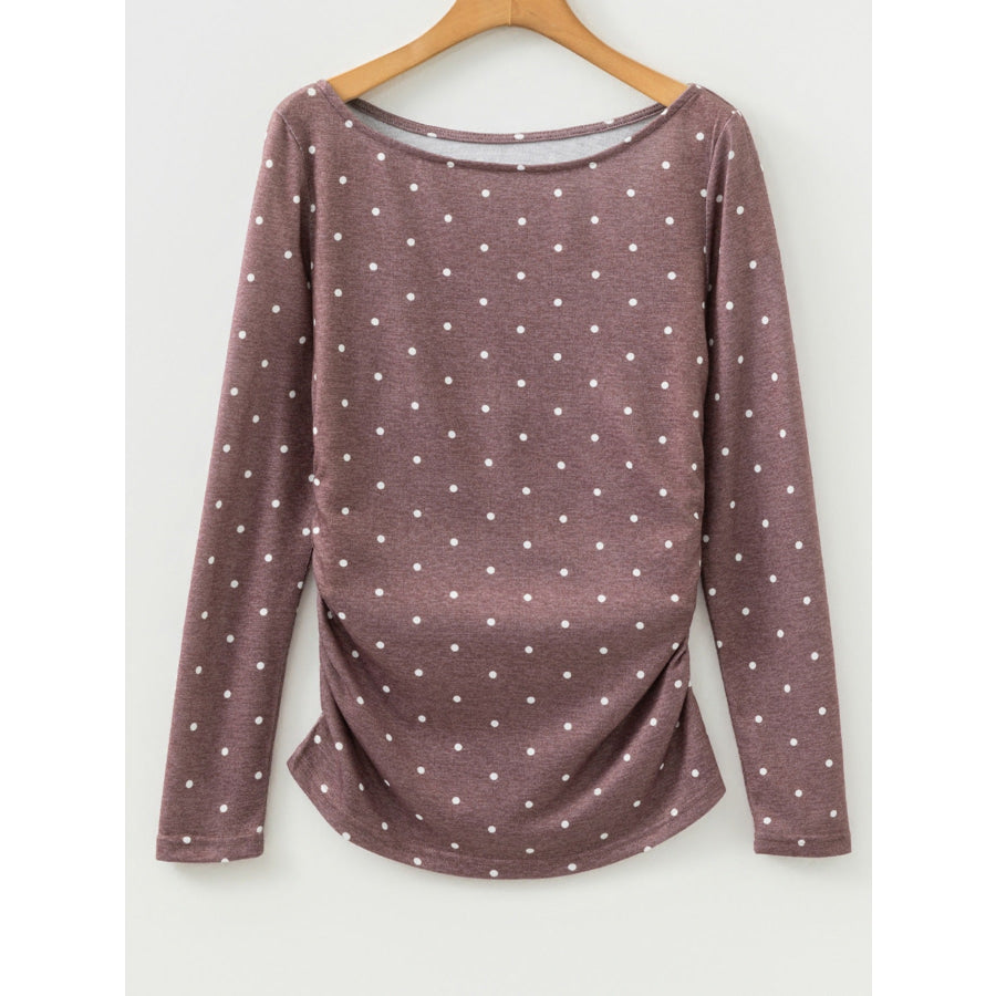 Polka Dot Boat Neck Knit Long Sleeve T Shirt Apparel and Accessories
