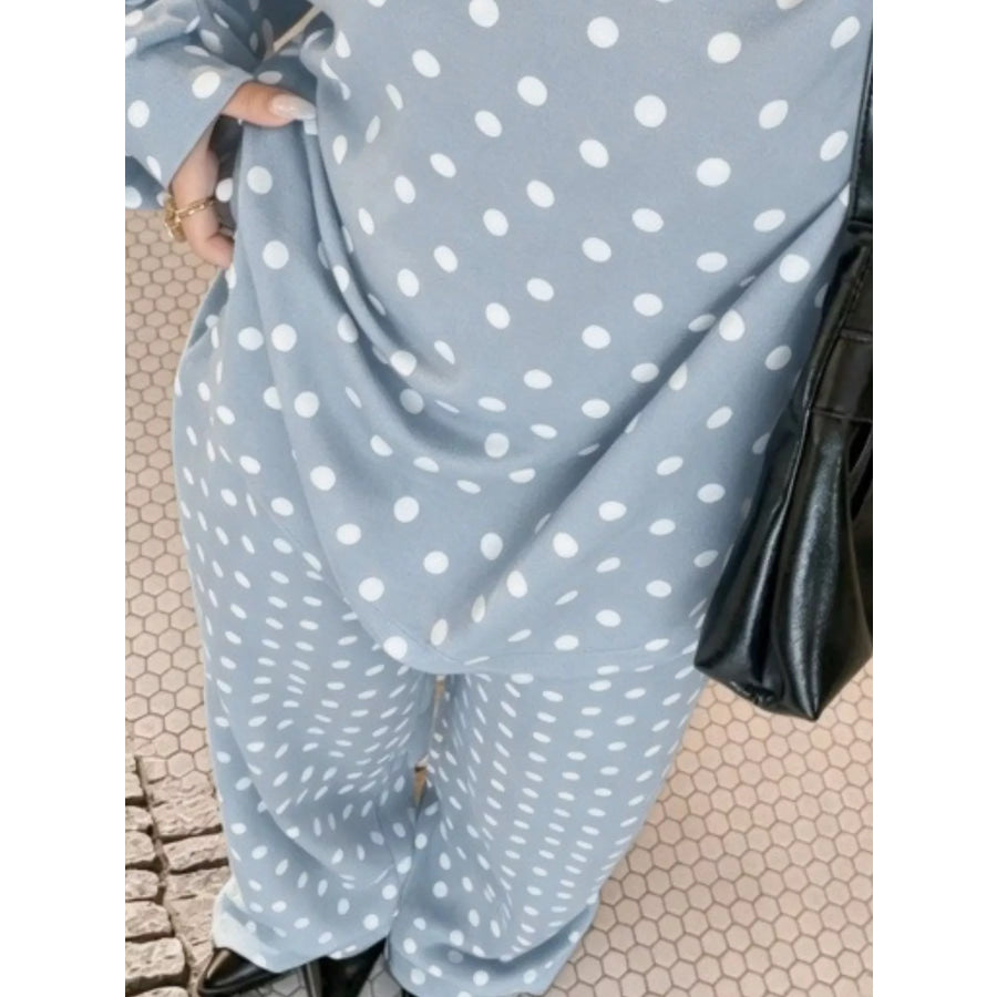 Polka Dot Boat Neck Top and Pants Set Apparel Accessories