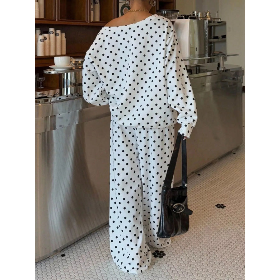 Polka Dot Boat Neck Top and Pants Set Apparel Accessories