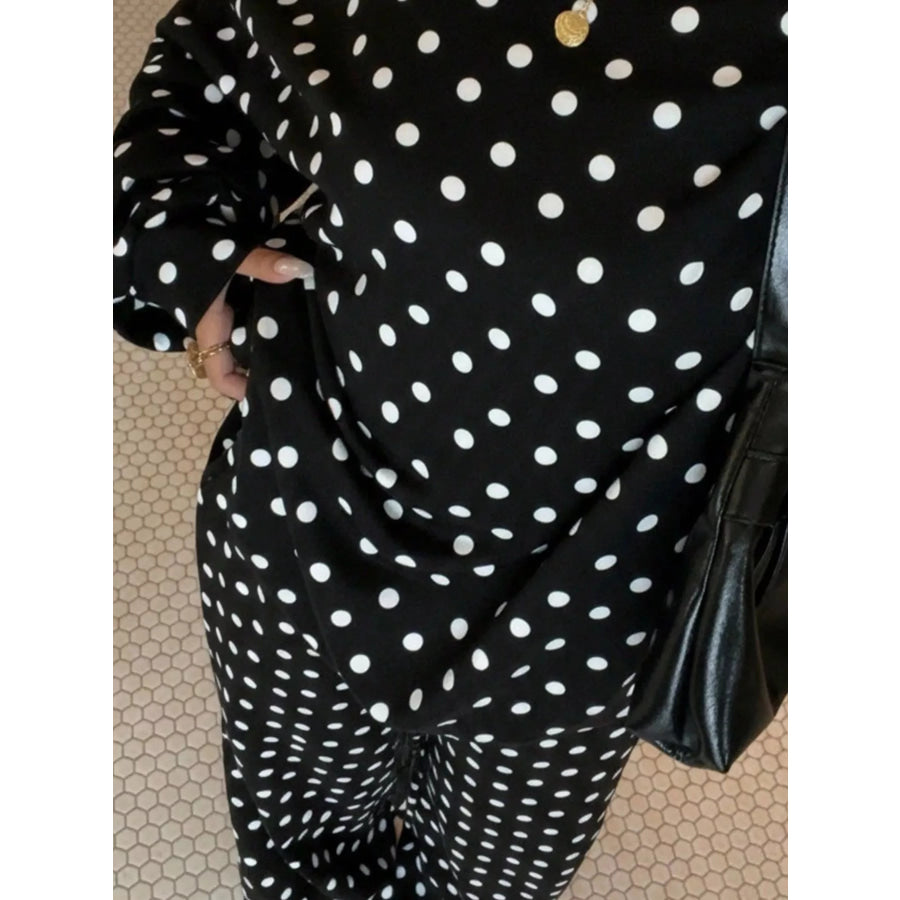 Polka Dot Boat Neck Top and Pants Set Apparel Accessories