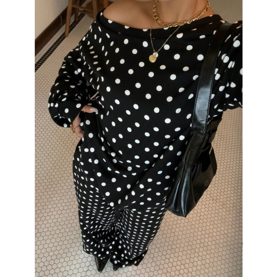 Polka Dot Boat Neck Top and Pants Set Apparel Accessories