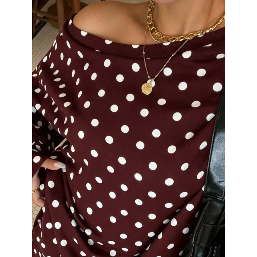 Polka Dot Boat Neck Top and Pants Set Apparel Accessories