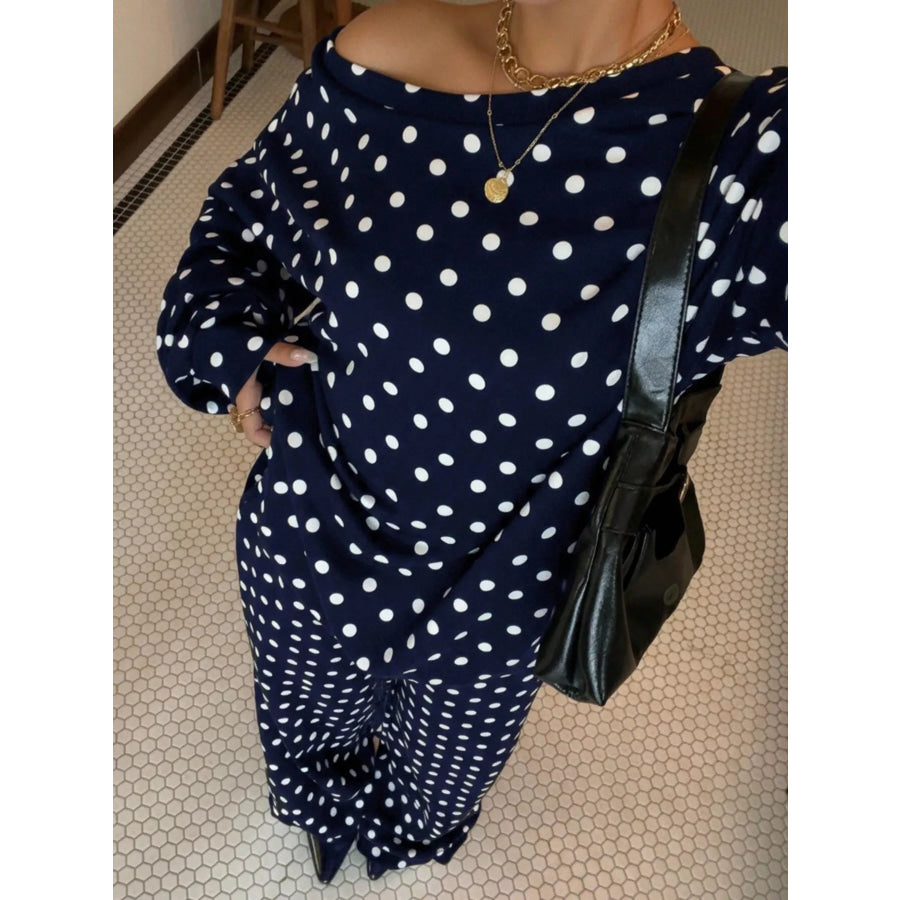 Polka Dot Boat Neck Top and Pants Set Dark Navy / S Apparel Accessories