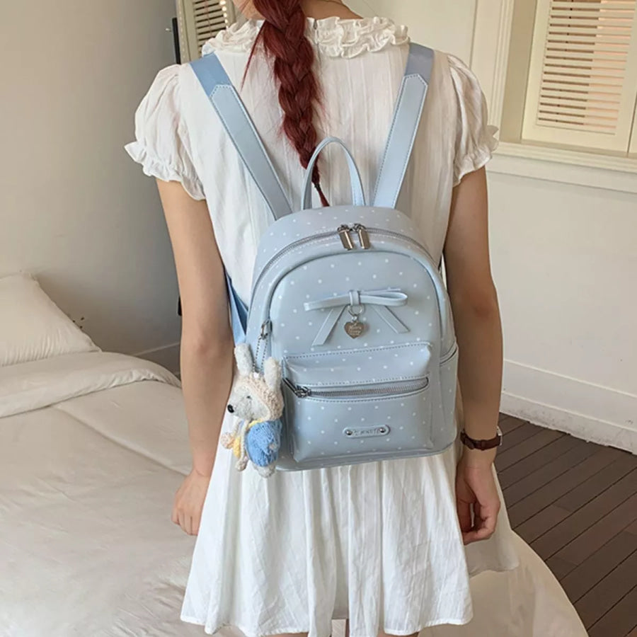 Polka Dot Bow Backpack Bag Blue / One Size Apparel and Accessories