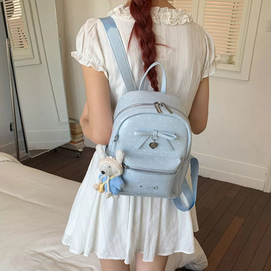Polka Dot Bow Backpack Bag Blue / One Size Apparel and Accessories