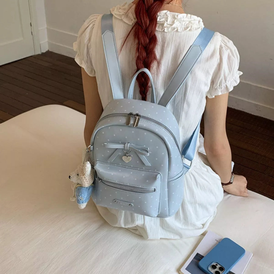 Polka Dot Bow Backpack Bag Blue / One Size Apparel and Accessories
