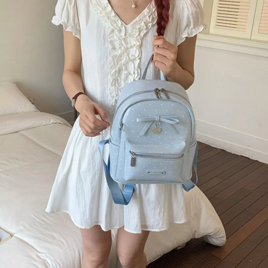 Polka Dot Bow Backpack Bag Blue / One Size Apparel and Accessories