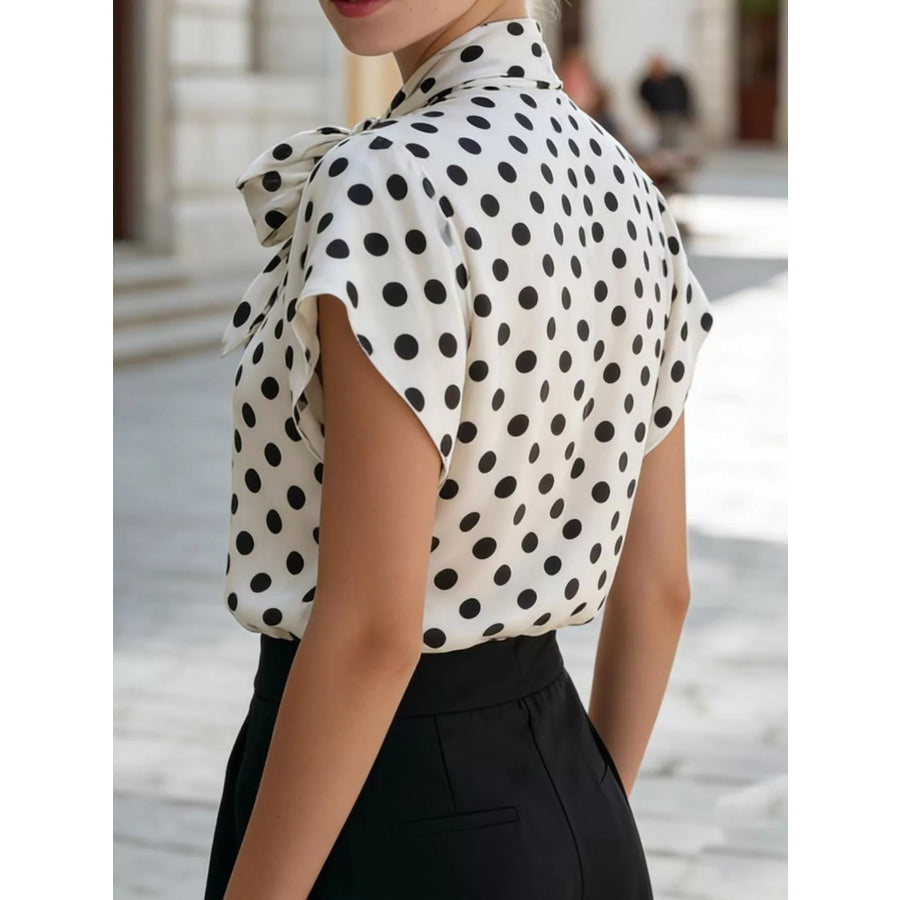 Polka Dot Bow Tie Blouse Apparel and Accessories