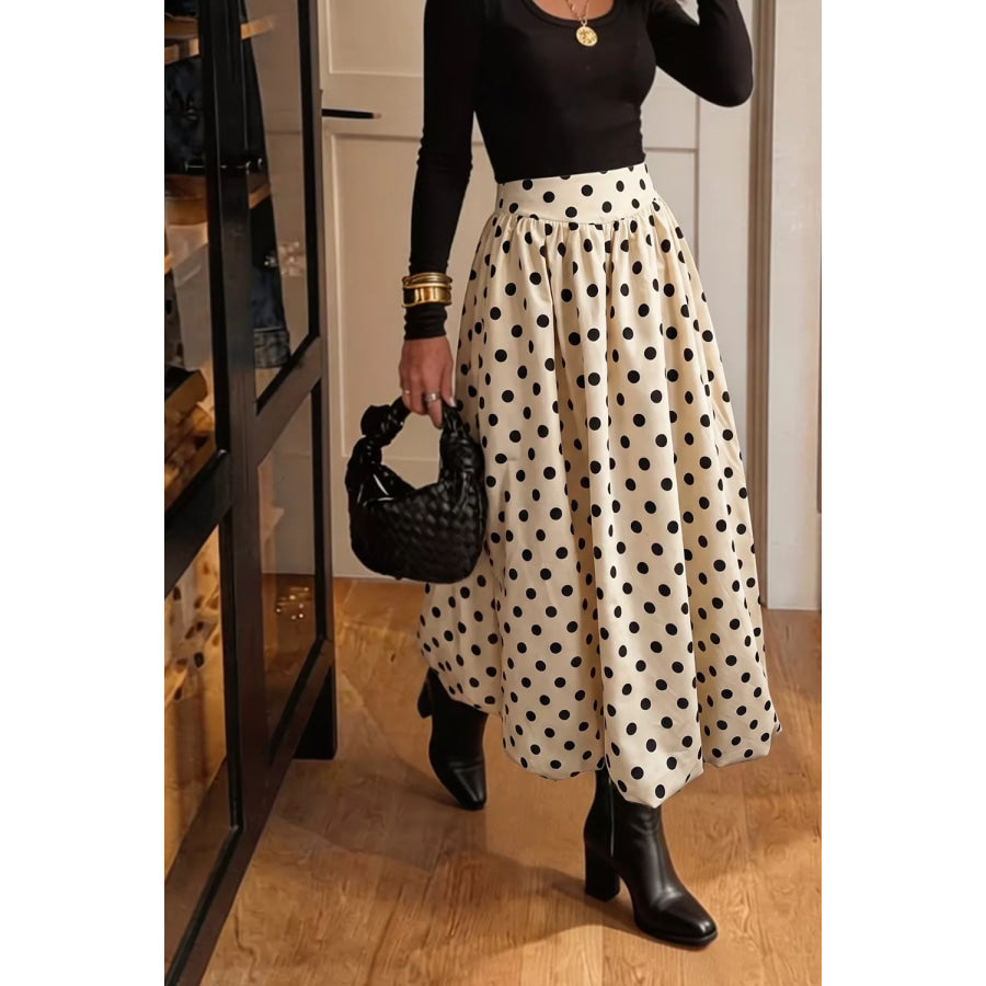 Polka Dot Bubble Hem Midi Skirt Apparel and Accessories