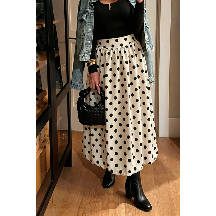 Polka Dot Bubble Hem Midi Skirt Apparel and Accessories