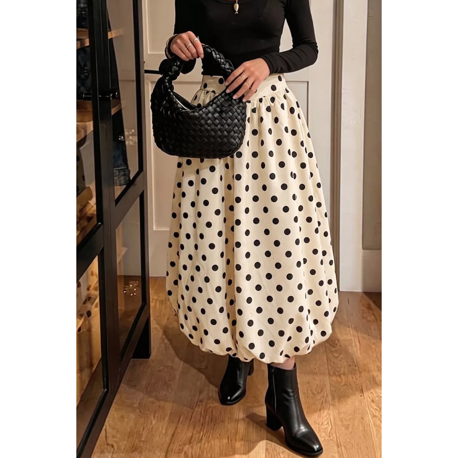 Polka Dot Bubble Hem Midi Skirt Apparel and Accessories