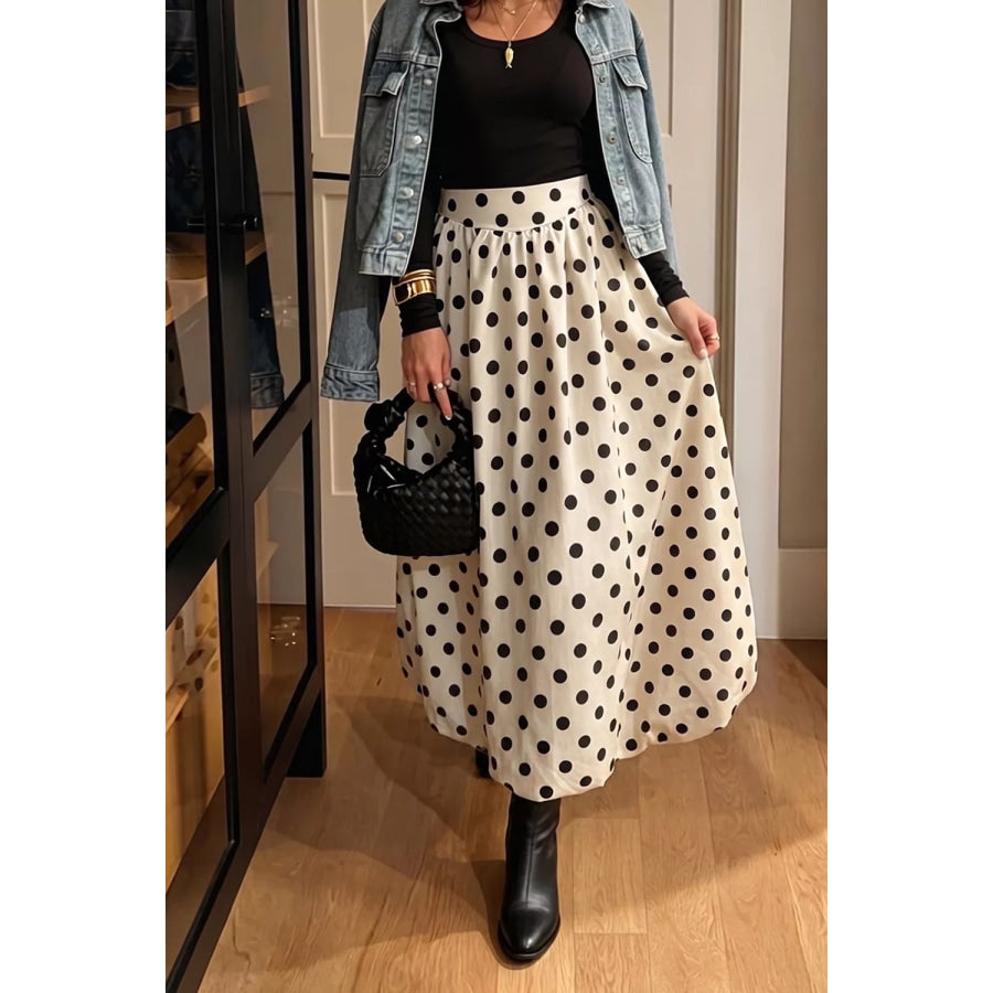 Polka Dot Bubble Hem Midi Skirt Apparel and Accessories