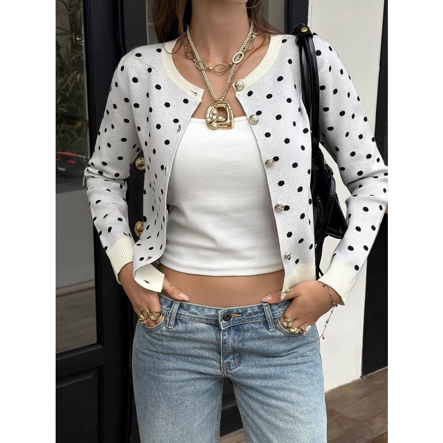 Polka Dot Button-Down Front Cardigan Apparel and Accessories