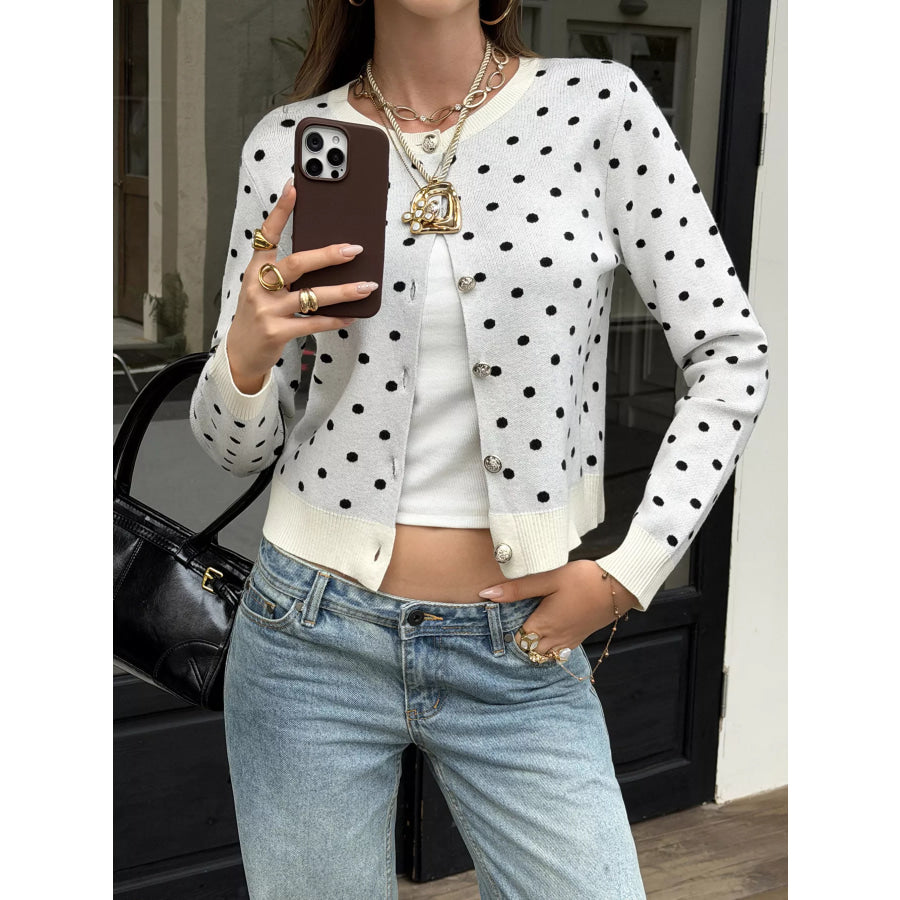 Polka Dot Button-Down Front Cardigan Apparel and Accessories