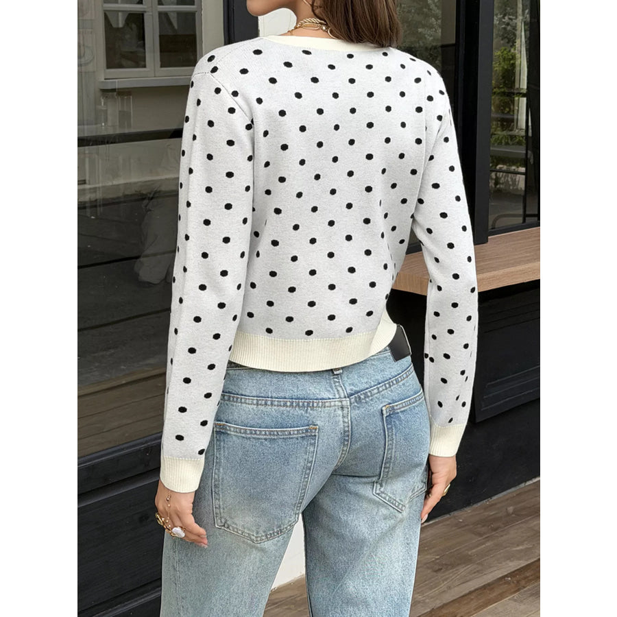Polka Dot Button-Down Front Cardigan Apparel and Accessories